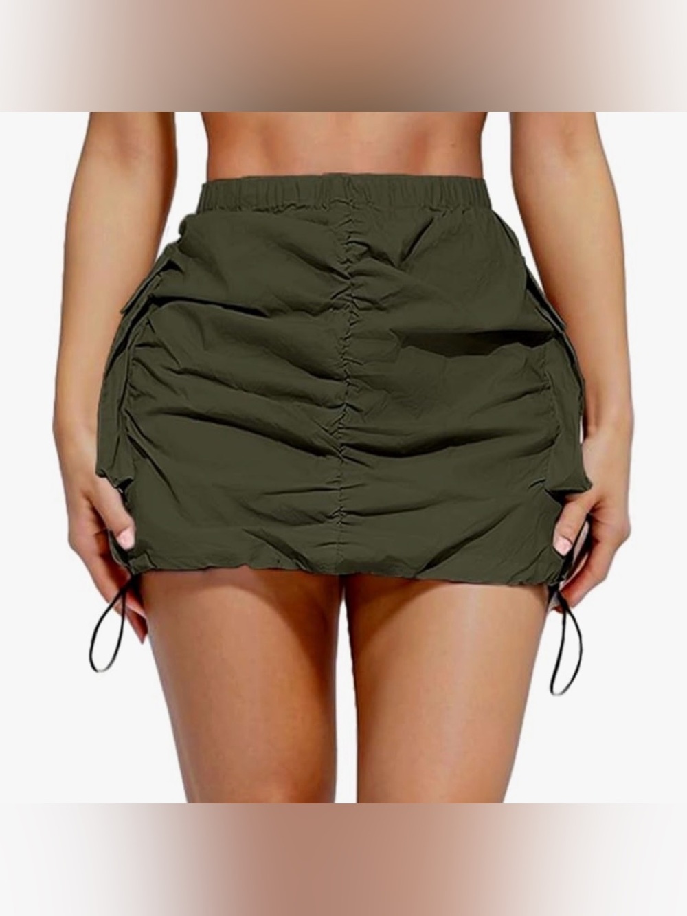 Olive Green Ruched Mini Skirt